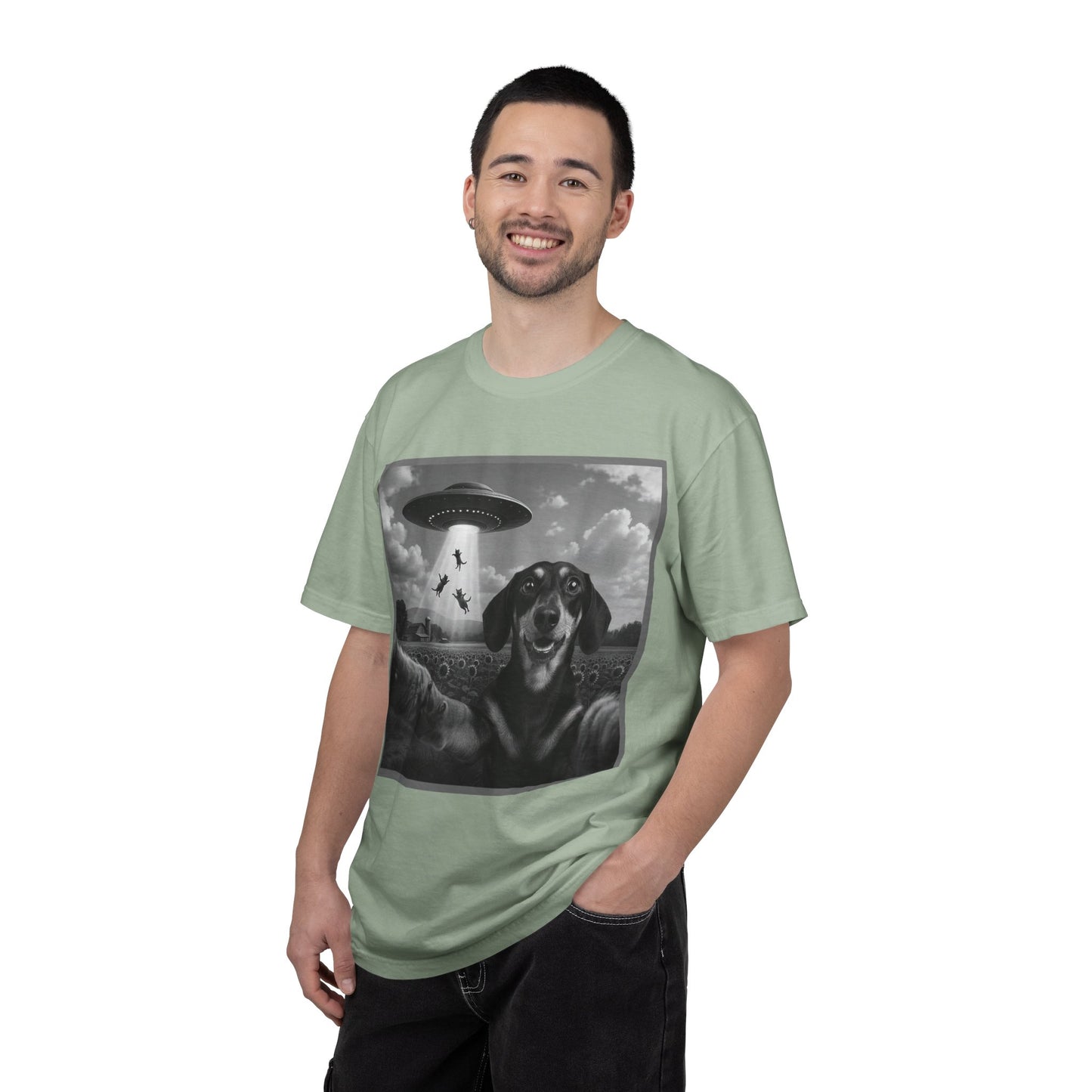 Buitenaardse Ontvoering Teckel T-shirt Retro UFO Hond Grafisch T-shirt