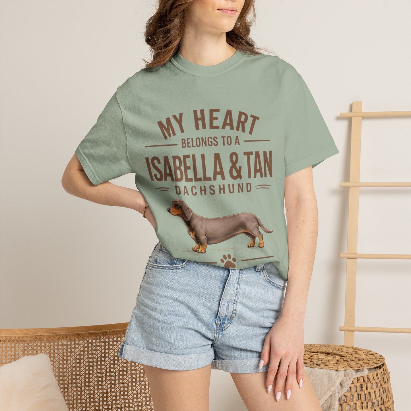 Isabella & Tan Dachshund  T‑Shirt — “My Heart Belongs to a Isabella & Tan” Dog Lover Tee