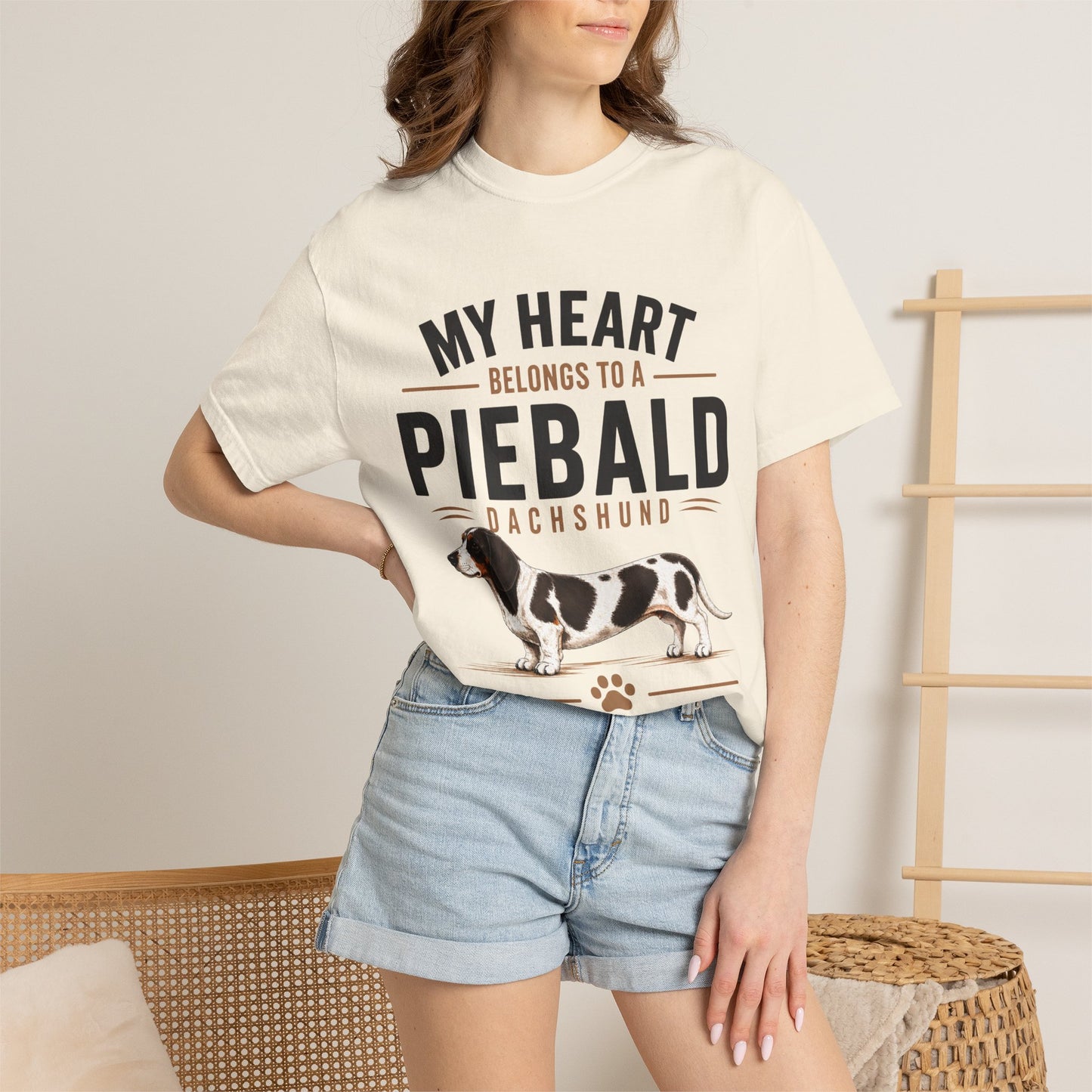 Piebald Dachshund T-Shirt - "My Heart Belongs to a Piebald Dachshund" Pet Lover Tee